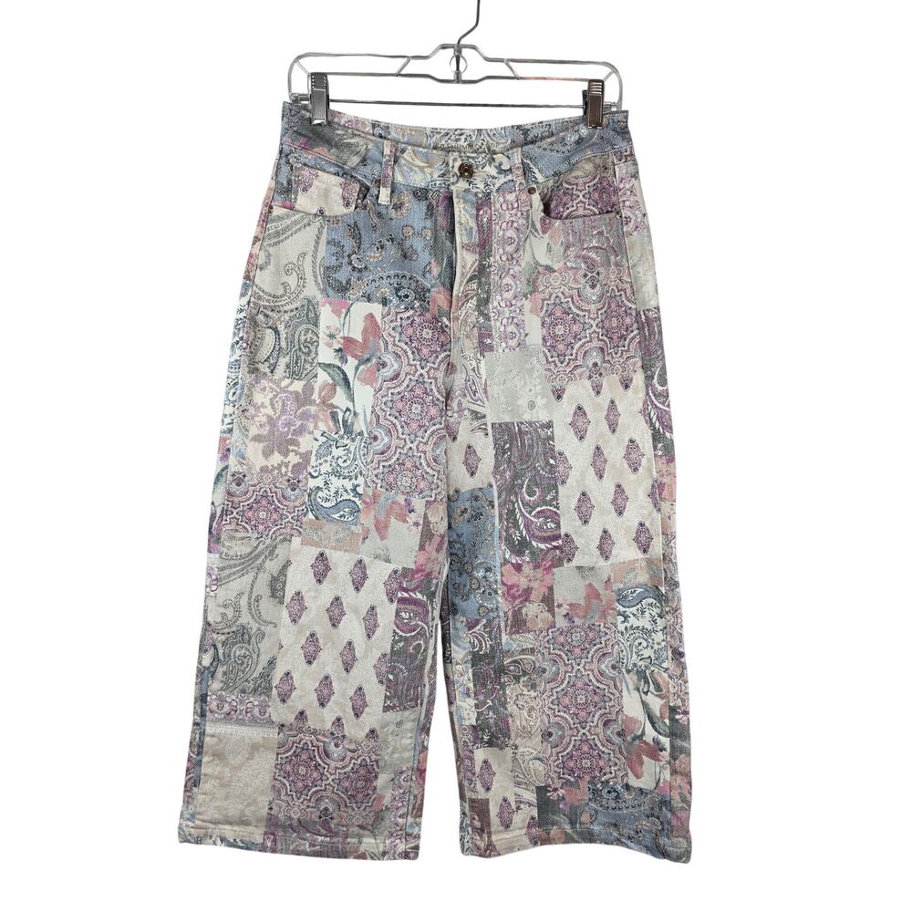 Chico's So Slimming High Rise Floral Patchwork Jeans Size 0.5 US 8 Ankle Cropped